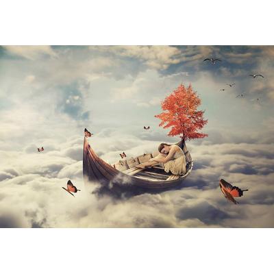 Fototapete PAPERMOON "SURREAL-HERBST SCHMETTERLINGE WOLKEN HIMMEL WANDTAPETE", bunt, B:3,5m L:2,6m, Vlies, Tapeten