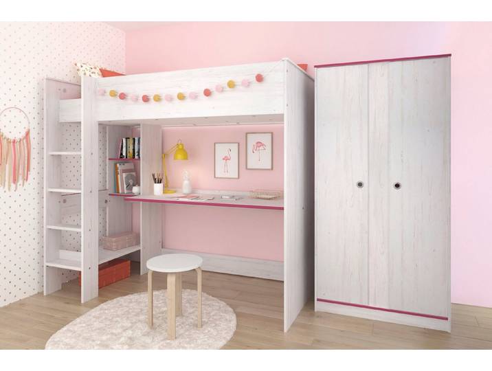 Parisot Jugendzimmer-Set Smoozy, (Set, 2-tlg., Hochbett mit integr. Schreibtisch und Kleiderschrank)