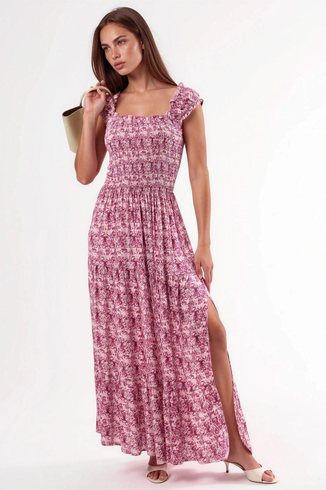 Maxikleid mit Paisley-Print und quadratischem Kragen