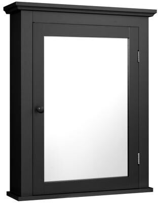 Costway Wall Mounted Bathroom Mirror Cabinet with 5-level Height-adjustable Shelf-Black