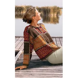 Alpaka-Strickjacke in Jacquard braun in Größe 44/46 von DW-Shop, Braun, 44/46