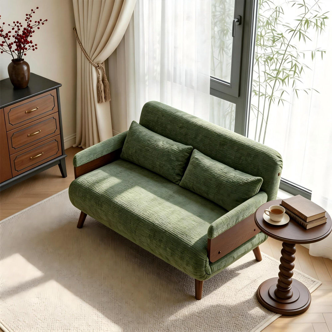 George Oliver Multifunctional Convertible Sofa Bed, Single Recliner Chair with Adjustable Back & Armrests, Space-Saving Foldable Bed for Studio Flats, Lounge, Study Green 78cm H x 110cm W x 110cm D