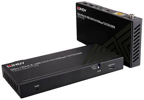 LINDY Cat.6 HDBaseT KVM Extender HDMI, Infrarot, USB-A (USB 2.0) HDBaseT Extender Set (Sender + Empfänger) über Netzwerkkabel