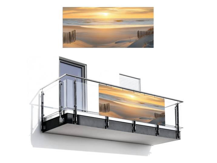MuchoWow Balkon-Sichtschutz - Strand - Dünen - Sonnenuntergang - 200x90 cm, Sandfarben, Kunststoff, Rechteckig, 200x90 cm, Sonnen- & Sichtschutz, Sichtschutz Garten