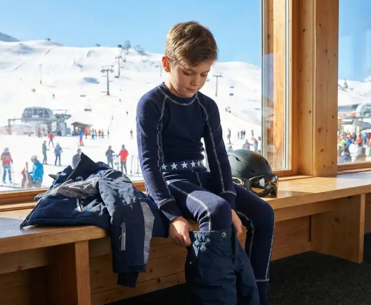 Cold Stars Merino Whool Junior Ski Funktionsunterwäsche Set (122 - Marine)
