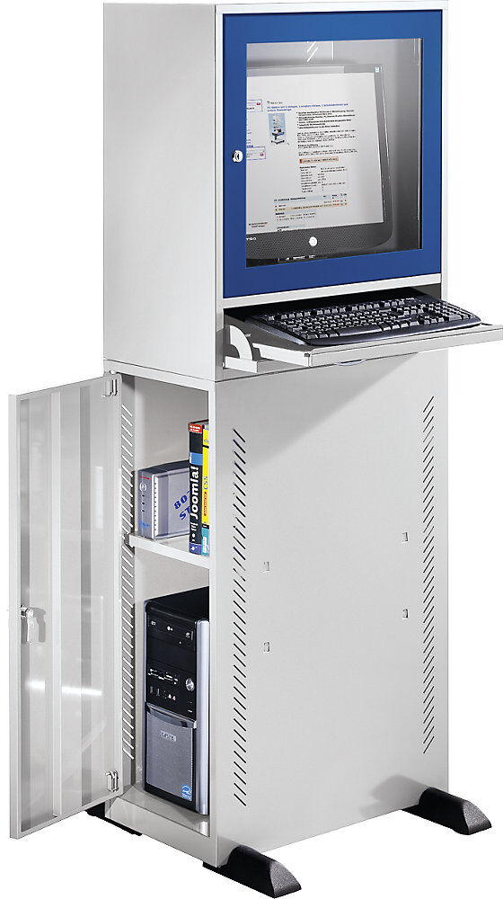 Computerschrank, Standardausführung, lichtgrau/enzianblau eurokraft basic