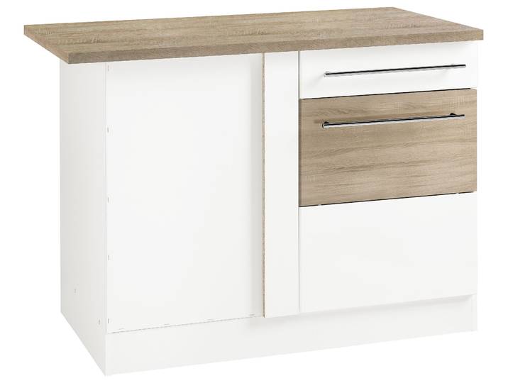 Eckunterschrank KOCHSTATION KS-Trient , weiss (weiß matt, eichefarben), B:110cm H:85cm T:60cm, Schränke, Eckunterschrank, 110 cm breit
