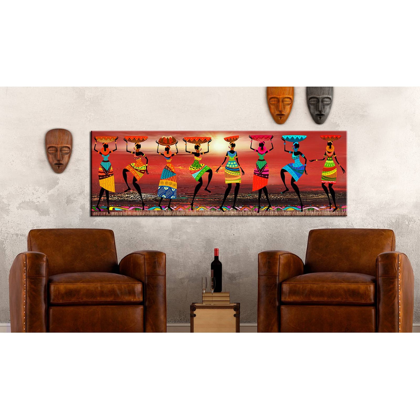 home24 Wanddecoratie African Women Dancing linnen, multicolor, 120 x 40 cm