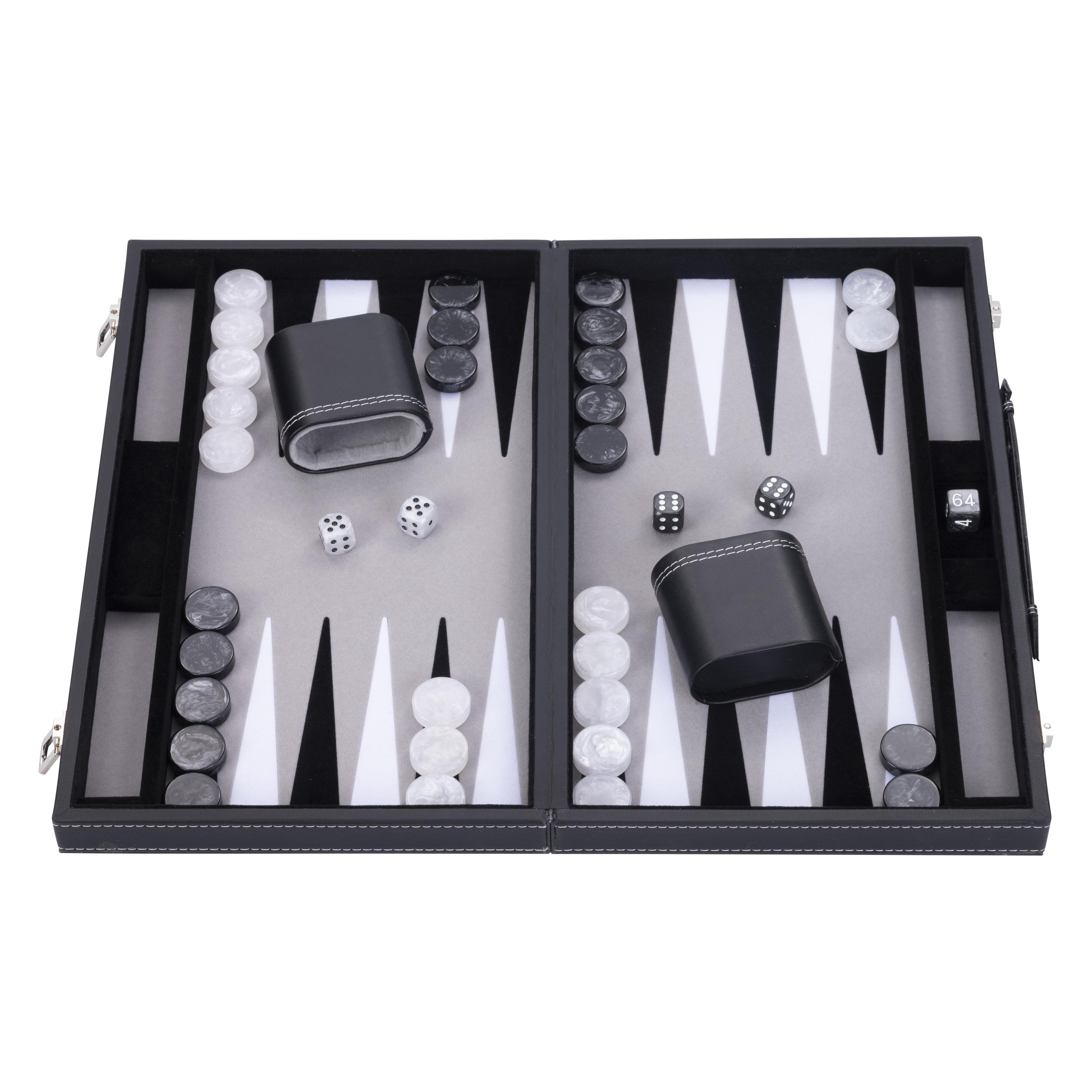 Longfield Backgammon 15", schwarz/weiss/grau eingelegt (2 Spieler) (250506)