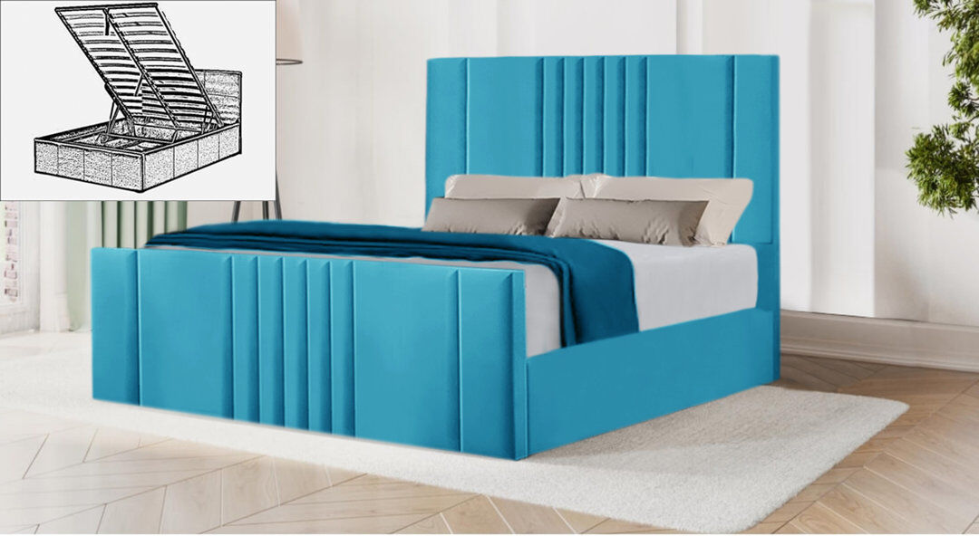Ebern Designs Moherek Upholstered Storage Bed Teal King (150 x 200 cm)