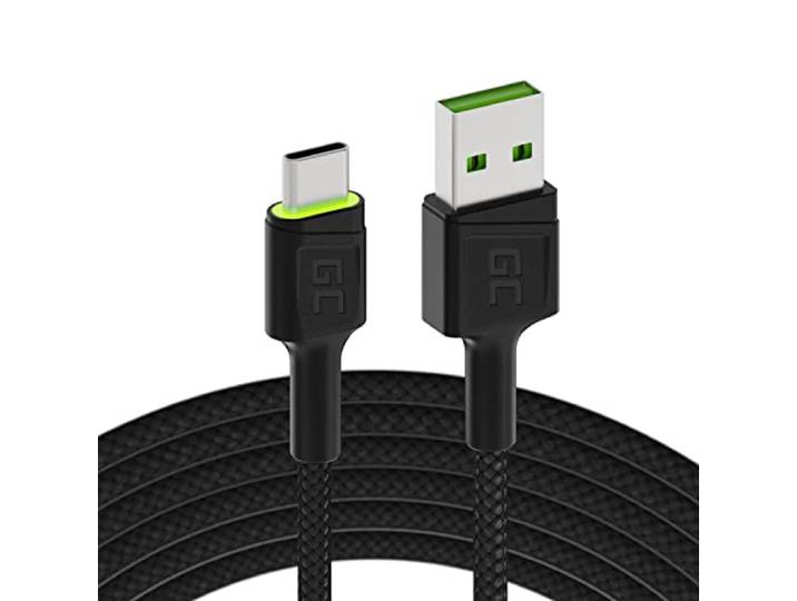 Green Cell Ray USB-C Kabel 2m LED Nylon voor Samsung Huawei Honor