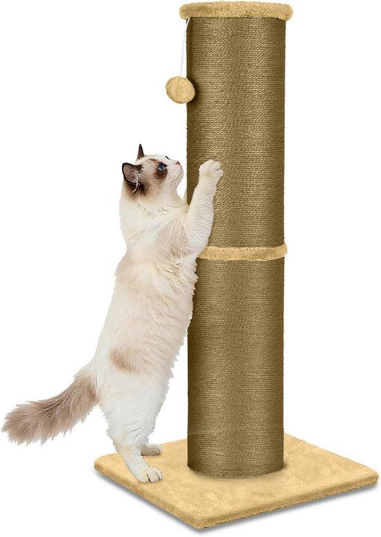 Famanu Kratzbaum für Katzen, stabile Konstruktion, 90 cm hoch, gelb