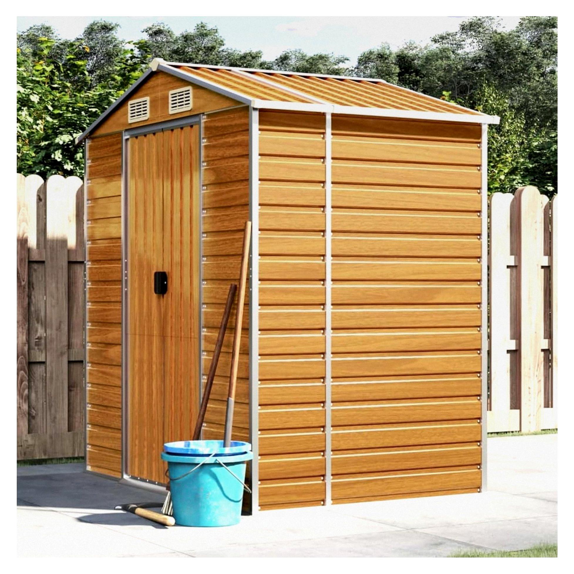 Gartenhaus Hellbraun 191x130x198 cm aus verzinktem Stahl, wasserfest, Geräteschuppen für Fahrradgarage, Werkzeug und Poolzubehör