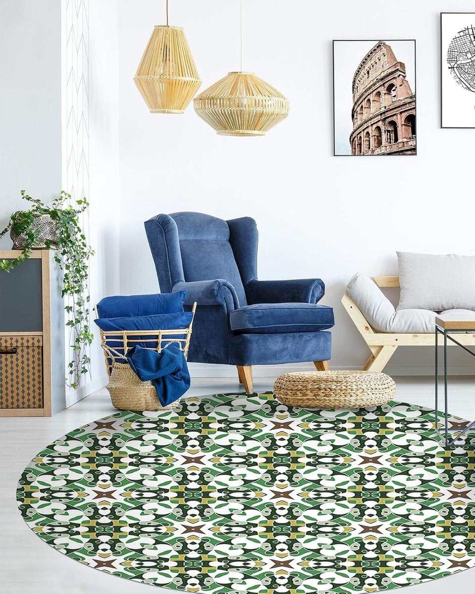 Rond Vinyl Keukenmat - Scandinavisch Design Vloerkleed - Groen