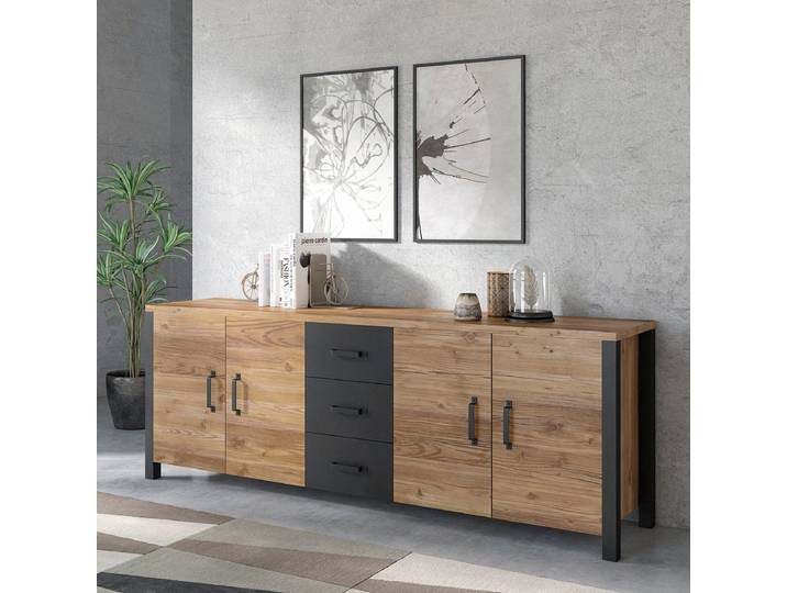 Sideboard HOME AFFAIRE Olin , braun (appenzeller fichte, appenzeller fichte, schwarz matt), B:220cm H:79cm T:48cm, Sideboards, Sideboard, Breite 220cm