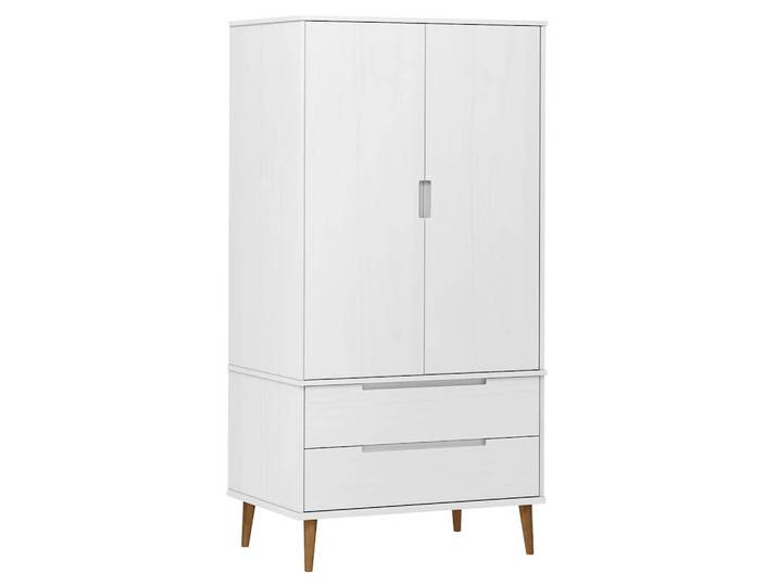 vidaXL Kleiderschrank Molde Weiss 90/55/175 Cm Massivholz Kiefer, Weiß, Holz, 55x175x90 cm, Schlafzimmer, Kleiderschränke