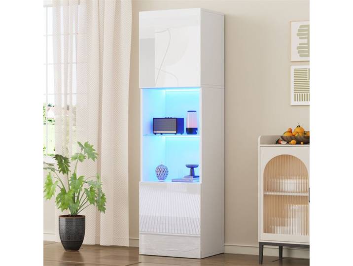 DRIPEX Vitrine éclairée LED Vitrine brillante avec 1 étagère en verre deux portes 45*35*160cm Blanc