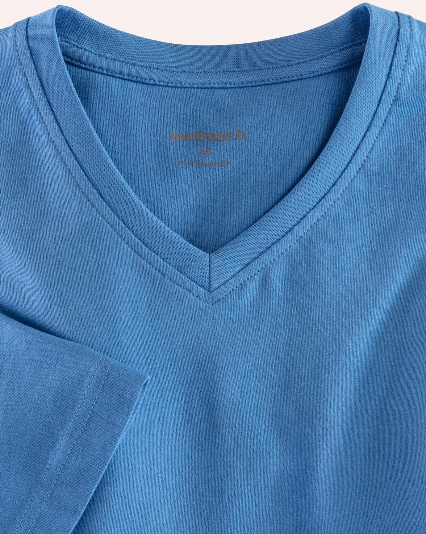 Walbusch T-Shirt V-Ausschnitt, , Farbe Blau, 52, supergekämmte Baumwolle formbeständig Herren