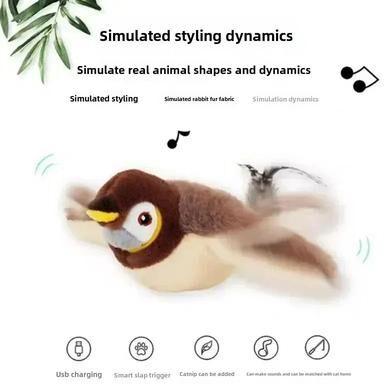 Uplift Essentials Touch Activated Electric Patting Bird Cat Toy sparrow