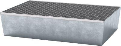 Paletten-Auffangwanne ASECOS, Stahl, mit Gitterrost, 200 l Auffangvolumen, B 815 x T 1235 x H 255 mm, verzinkt