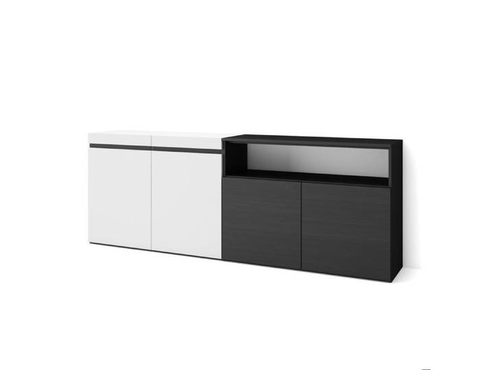 Buffet Bahut Enfilade 200x35x75cm 4 Portes Blanc et noir RF2399