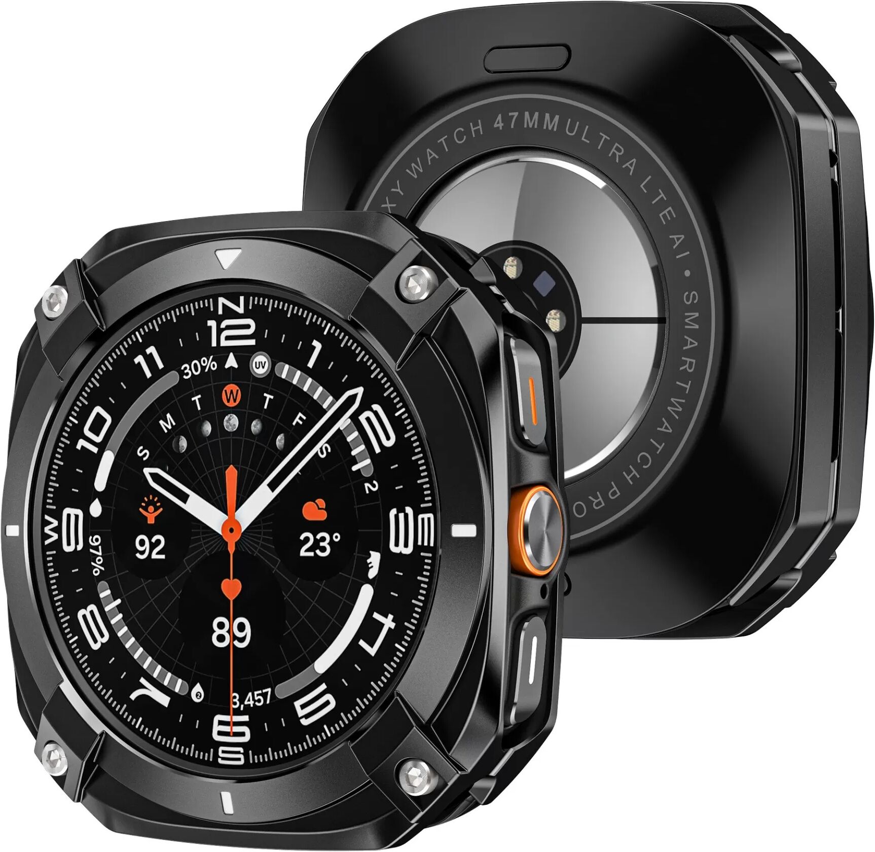 INF Cyber Metall Schutzhülle kompatibel mit Samsung Galaxy Watch7 Ultra - Robuster Schutz aus Zinklegierung und PC Schwarz
