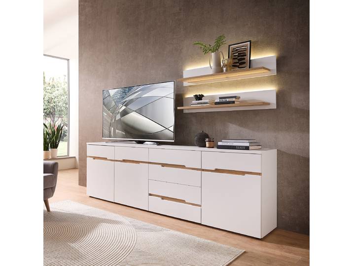 Sideboard 230 cm 230 x 76 x 44cm Braun/Weiß/Weiß
