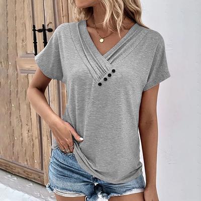 Uplifted Finds Womens Oversized V Neck Short Sleeve Solid Cotton Linen Tee m gray