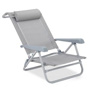 Relaxdays Campingstuhl 10026478, grau, bis 120 kg, Strandstuhl, klappbar, mit Liegefunktion