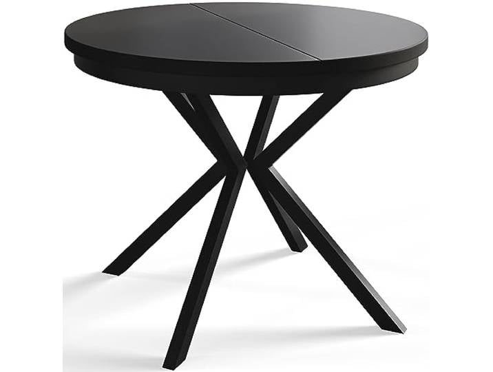 Esszimmertisch BERGO, Durchmesser: 90-170 cm, Schwarz, Schwarz Beine Runder Tisch, Ausziehbarer Tisch, Wohnzimmertisch mit Metallbeinen