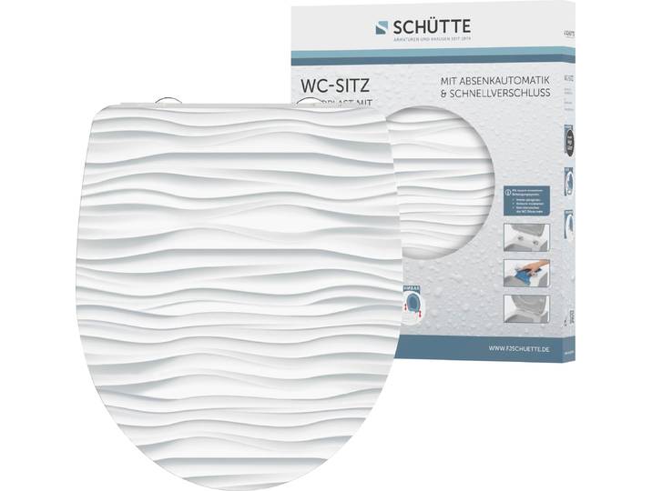 WC-Sitz SCHÜTTE White Wave , weiss (weiß), B:374cm L:450cm, Duroplast, WC-Sitze, WC-Sitz, Duroplast, mit Absenkautomatik und Schnellverschluss, High Gloss