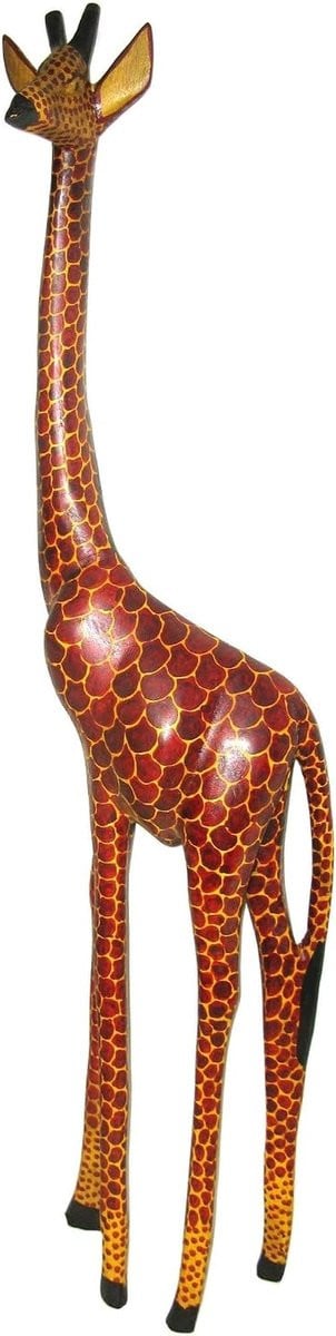 Handgemaakt houten giraffe sculptuur - Afrikaanse decoratie voor in de woonkamer - Bruin - Hoogte: 120 cm