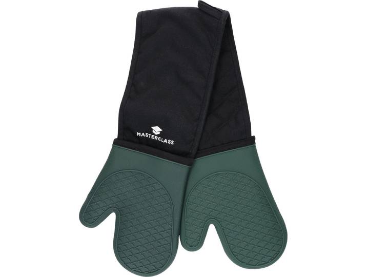 MasterClass Silicone Ovenwanten\, hittebestendige wanten met katoenen vulling\, dubbelzijdige antislip handschoenen voor koken en bakken\, BPA-vrij\, zwart/hunter groen