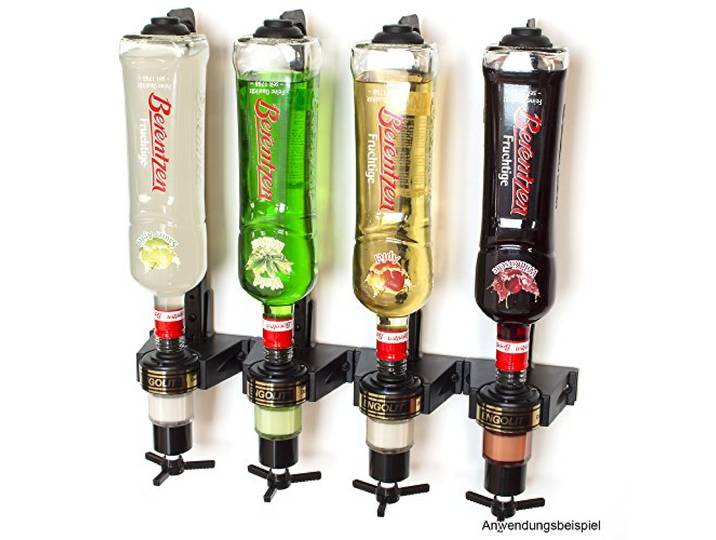 ENGOLIT 3 cl Dosierer (Drehkreuz) & Flaschenhalter 4er-Set inkl. Metall-Montageschiene für Wandmontage