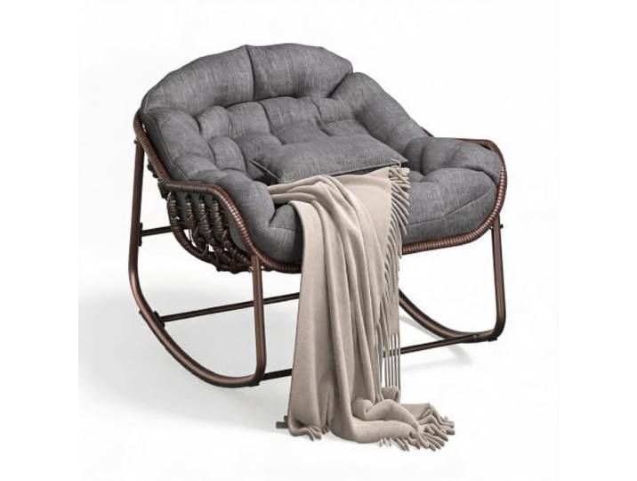 JOLLYTOP Papasan-Schaukelstuhl Ei-Form PE-Rattan, UV-Kissen, Dunkelgrau 205 kg Belastbarkeit, stabiler Stahl, Kippschutz, sanftes Schaukeln, PE-Rattan wetterfest, UV-Kissen, abnehmbar waschbar, Mon
