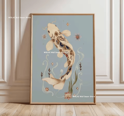 Inspire Picks Japanese Koi Fish Zen Canvas Wall Art Forest & Sun Abstract Peaceful Decor 24 50x70cm Unframed