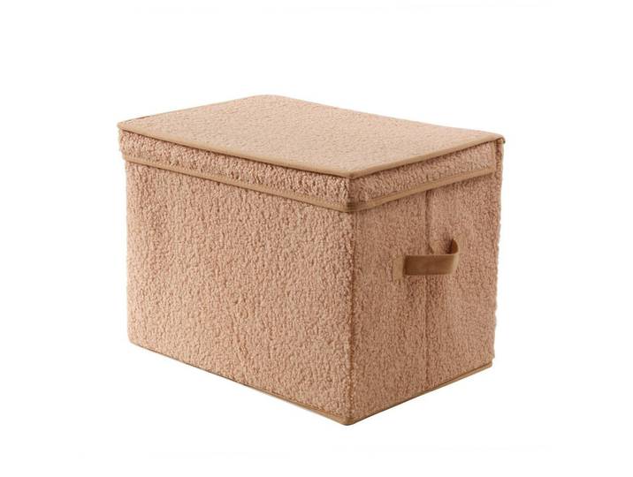 Calicosy Aufbewahrungsbox mit deckel aus bouclé-stoff in beige - 40/28/30 cm, Beige, 28x30x40 cm, Badaccessoires, Sonstige Badaccessoires