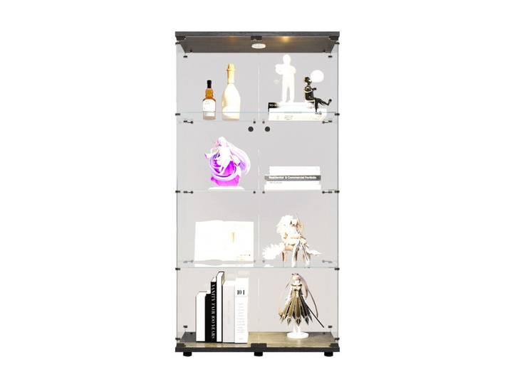 Shopentra Zweitürige glasvitrine led böden freistehend schwarz, Schwarz, Glas, 36.5x163.9x80.5 cm, Esszimmer, Vitrinen, Vitrinenschränke