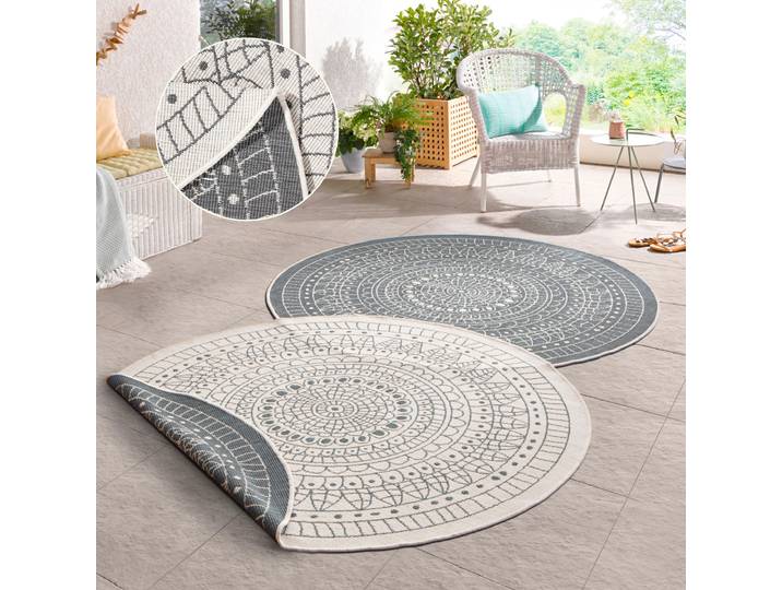 Teppich HANSE HOME Porto Wendeteppich , grau, H:5mm Ø:100cm, Kunstfaser, Teppiche, Teppich, In-& Outdoor, Wetterfest, Balkon, Garten, Wohnzimmer, Wasserfest