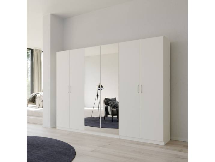 Kleiderschrank Drehtürenschrank Glamour , 6-türig , mit Spiegeltüren , weiß Hochglanz / alpinweiß , 271x210