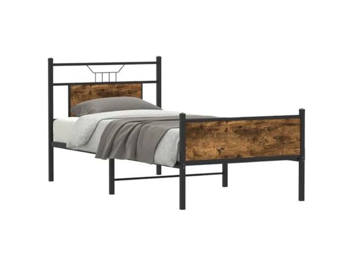 WDGJJFECNMUEHI Stahlgestell mit Stauraum Schlafzimmer 75x190 cm Braun Bettgestell ohne Matratze Räuchereiche 75x190 cm Holzwerkstoff mit Stahlrahmen, Lattenrost und Stauraum, stabiles Bett mit