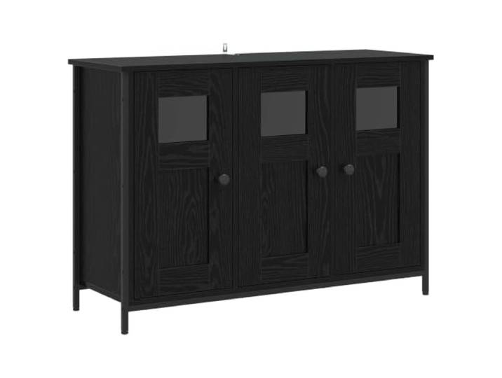 TEKGHUT Sideboard Schwarze Eiche 100 x 35 x 70 cm Holzwerkstoff Modernes Design, graue Knöpfe, umkehrbares Türdesign, anpassbare Regale, einfache Pflege mit feuchtem Tuch
