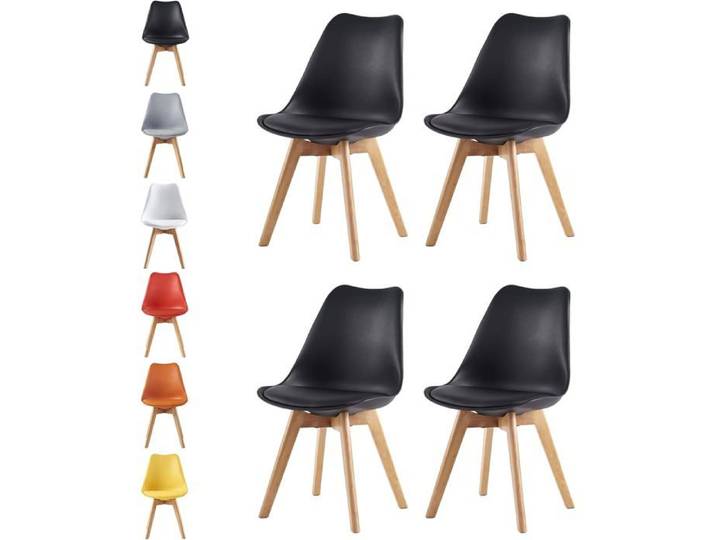 mcc direct Lot de 4 chaises de salle à manger cuisine bureau salon - Design coque EVA - Noir