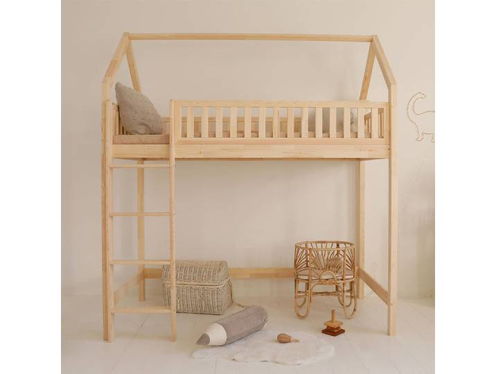 Lit cabane mi-hauteur 90x190 sommier inclus Daisy Bois