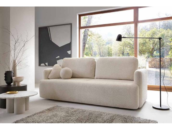 Designer Sofa Celiné Bouclé mit Schlaffunktion und Stauraum - Schwarz - Bouclé - Luxusbetten24