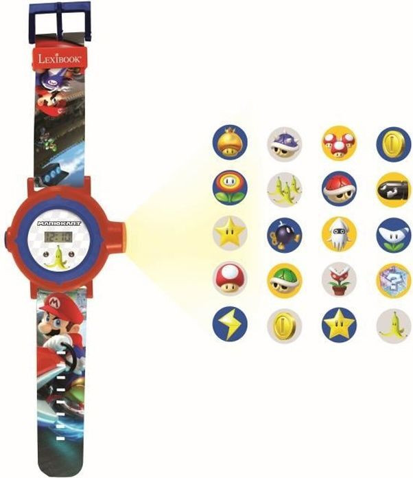 Lexibook Digitale Mario Kart Projectieklok met 20 afbeeldingen en verstelbare band