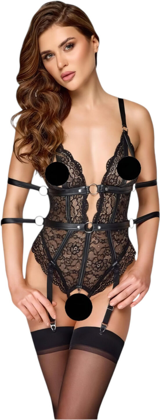 Cottelli Bondage - Open Lace Bodysuit (Black) - L