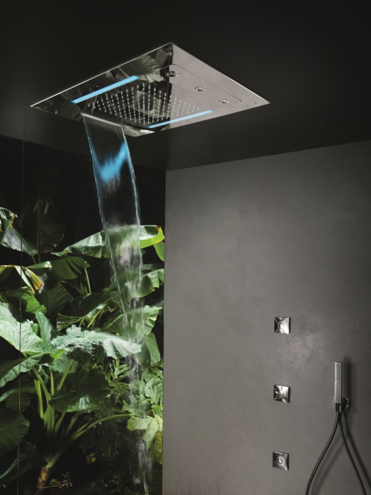 Herzbach Living Spa Farblicht-Regenbrause 11.663480.2.01 Edelstahl poliert, 630x480mm, Regen/Spin-Jet/Schwall