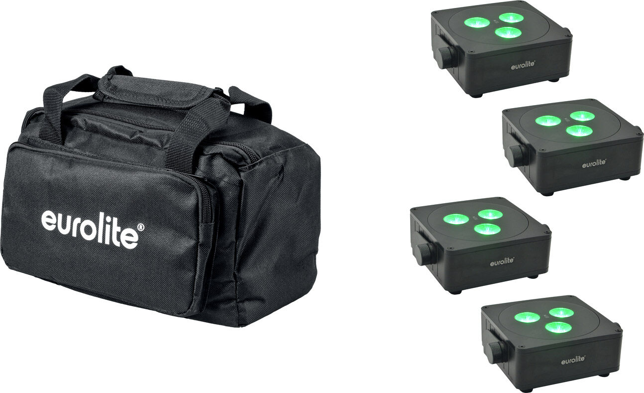 EuroLite Set 4x Akku Ip Flat Light 3 Sw + Soft-Bag