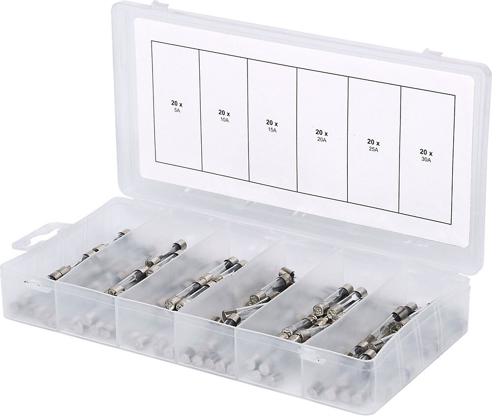Sortiment Glassicherungen, 120 Teile, 5 - 30 A KS Tools